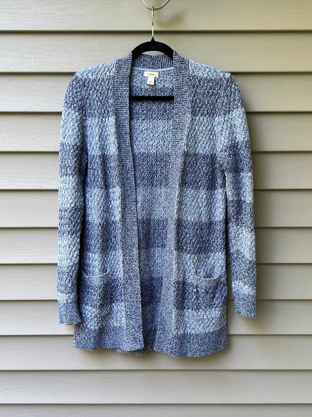 L.L.Bean Women’s Cotton Chunky Knit Open Front Cardigan Blue S